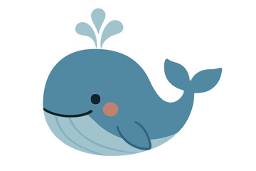 Obraz premium Cute cartoon blue whale spouting water isolated on white background