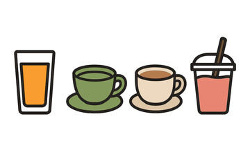 Set of various drink icons for juice, tea, coffee, and smoothie