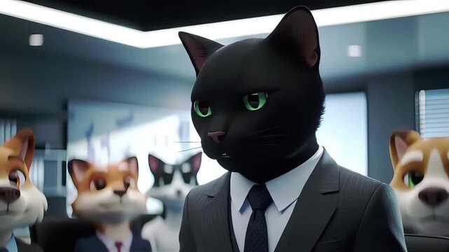 Animated Animals in Business Suits Attending a Meeting.