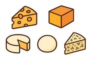 Various cheese types presented in isometric icon style