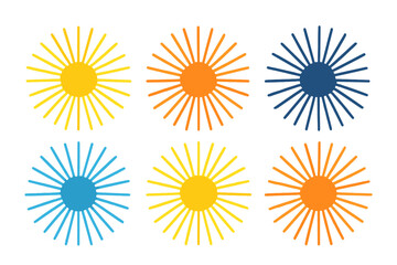 Stylized sun icons in yellow, orange, blue, and navy colors