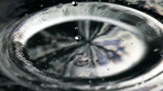 Water Drop Impact - Ripples and Reflections in Liquid Surface.
