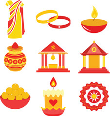 Hindu festival icons set.