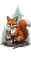 Fox and Squirrel Illustration - A Heartwarming Forest Encounter.