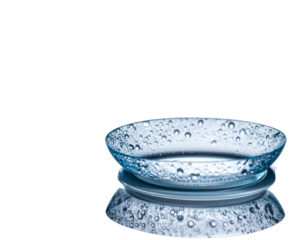 Clear Contact Lens with Water Droplets and Soft Reflection transparent background.