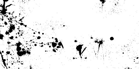 A bold black ink splat texture provides a grunge background design with a distinct splash and drip pattern