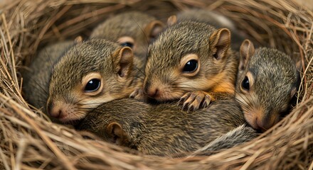 Fototapeta premium Baby squirrels in nest