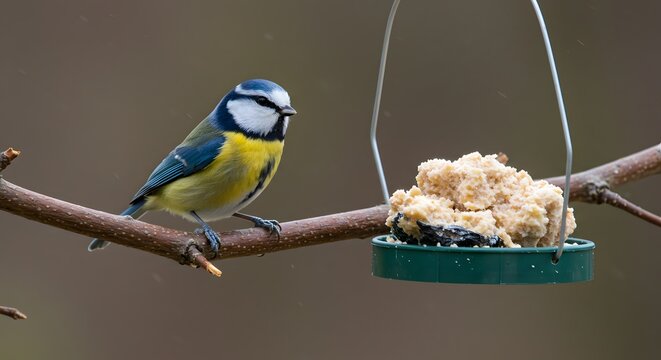 Blue tit bird eating suet - Powered by Adobe