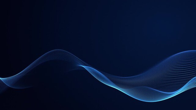 Blue title background. Abstract wave background for text. Glowing wave curve on a deep blue business background. Simple 60 fps loop. Blue scientific space with dynamic, smooth motion.