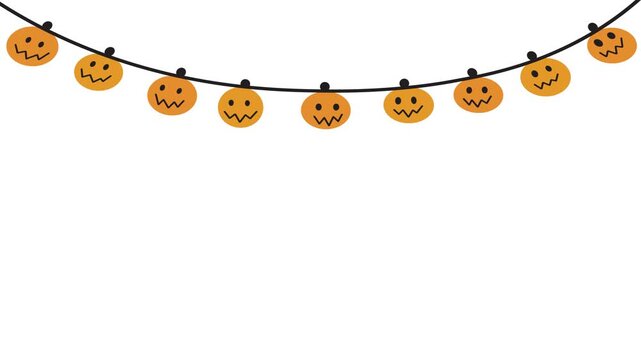Halloween pumpkin frame loop animation, happy halloween light decoration on chroma key background