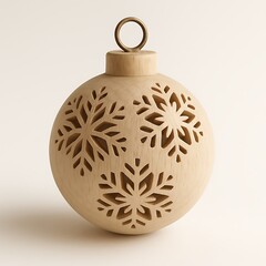 Fototapeta premium Wooden Christmas ornament with snowflake pattern, minimalist cozy style photo