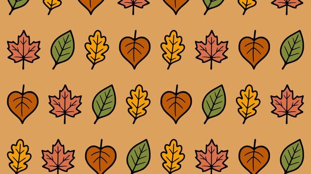 Looping Fall Season Animation with Vibrant Orange, Yellow, and Green Leaves in Hand-Drawn Cartoon Style