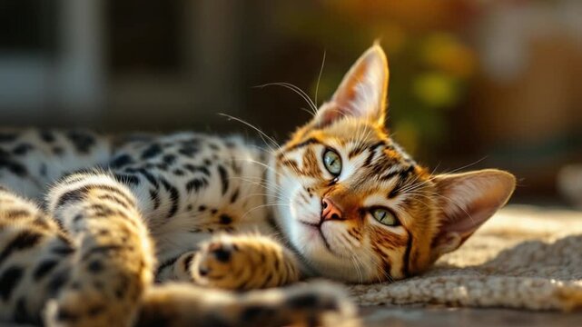 Bengal Cat Lounging in the Sun - A Relaxing Feline Moment.
