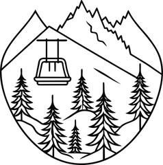 Mountain landscape vector line art with on a white background.