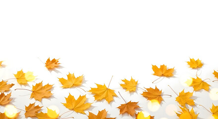 Autumn leaves and fairy lights arranged in a decorative corner pattern, Fall backgrounds