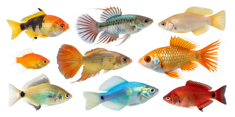 Realistic Aquarium Fish Set Isolated Tropical Fish on Transparent Background
