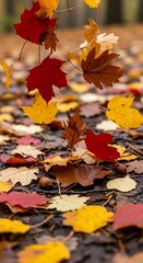 Autumns Descent - A Symphony of Falling Leaves in Vibrant Colors.