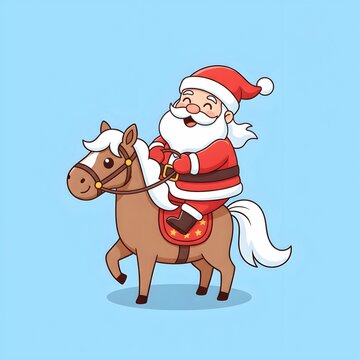 Cute Santa Claus Riding a Pony