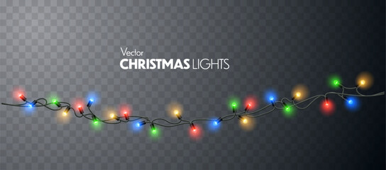 String Garland With Colorful Light Bulbs. Christmas Lights Decoration