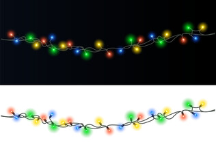 Christmas Lights Decoration. Glowing Colorful Light Bulbs on String