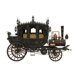 Fototapeta premium Elaborate steampunk carriage propelled by intricate machinery, an opulent vision on clear space