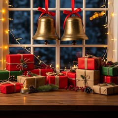 Christmas Gifts and Bells by the Window.