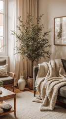 living room with christmas tree