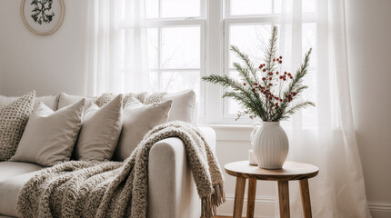 Scandinavian Christmas Living Room Corner with Natural Touch