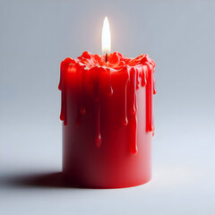 A single red candle with melted wax texture and gentle flame, isolated on a pure white background, realistic lighting, minimal holiday decoration, elegant Christmas aesthetic