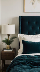 Elegant Winter Bedroom with Velvet Pillows and Soft Lighting