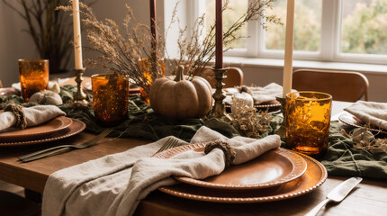Autumn Dining with Terracotta Accents and Warm Light