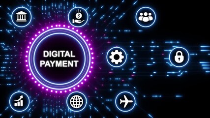 Digital payment system with network and financial icons - Powered by Adobe