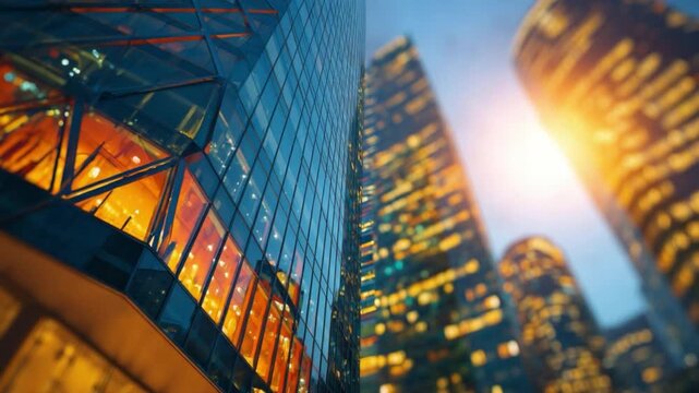 Skyline Architecture: An awe-inspiring panorama of sleek, modern skyscrapers reaching towards the heavens, reflecting the vibrant city lights and captivating a sense of urban ambition.