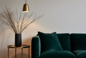 Winter Glam Living Room with Brass and Emerald Accents