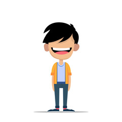 Illustration flat simple character boy with bangs wearing yellow shirt