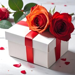 Gift Box with Roses, Romantic Present.