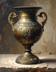 Antique Bronze Vase Still Life Painting.