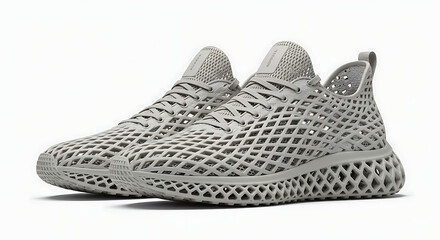 3D printed sneakers mockup, futuristic lattice design, isolated on white b ackground