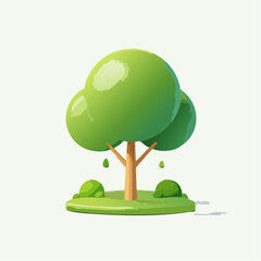 Cartoon green tree illustration on a small island with green bushes and ground