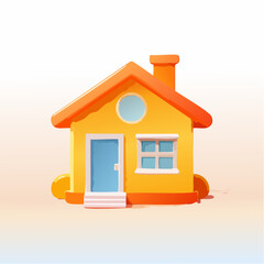 Cartoon house illustration yellow building with orange roof and blue door