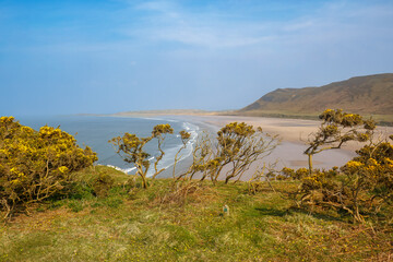Looking down on Rhossili bay Beach on The Gower Peninsula, Wales