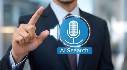Businessman Interacting with AI Search Interface
