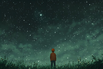 Person Standing in Field Gazing at Starry Night Sky
