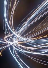 Abstract light streaks create a dynamic and flowing composition on dark backdrop