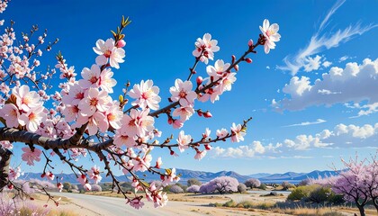Spring Blossoms in a Sunny Landscape.