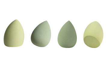 Levitation set of cosmetic sponges isolated on transparent background.