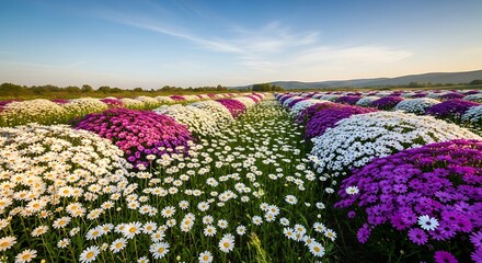 Obraz premium Field of Colorful Daisies Under a Bright Blue Sky.