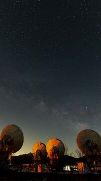 The Milky Way Moving Across the Sky Over Radio Telescopes (Vertical, Timelapse)