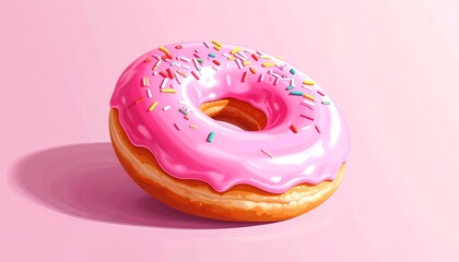 Pink Glazed Donut Close Up Image.