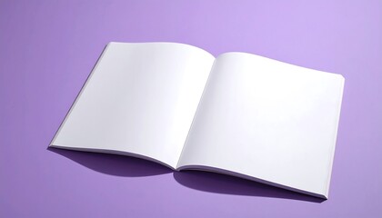 Blank Open Book on Purple Background.